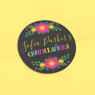 Mexican colourful Fiesta Quinceañera Classic Round Sticker