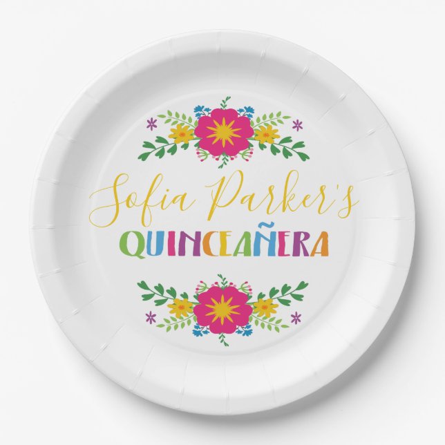 Mexican colourful Fiesta Quinceañera Paper Plate (Front)