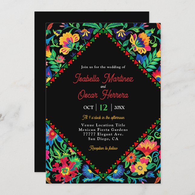 Mexican colourful fiesta wedding invitation (Front/Back)