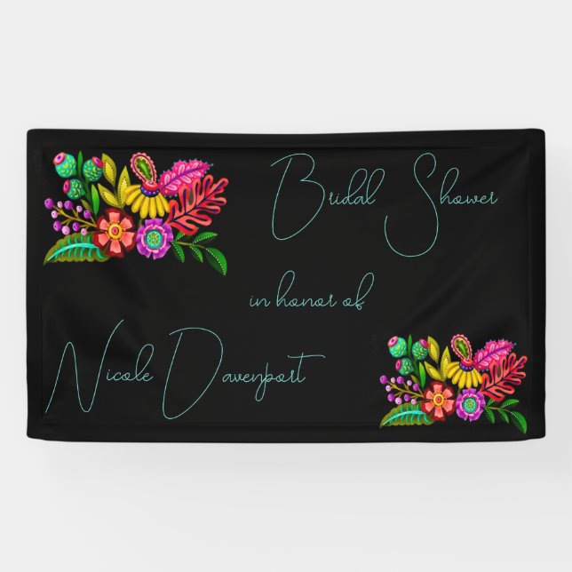 Mexican Colourful Flora Wedding Bridal Shower Banner (Horizontal)