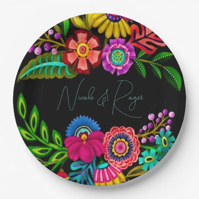 Mexican Colourful Flora Wedding Paper Plate (Front)