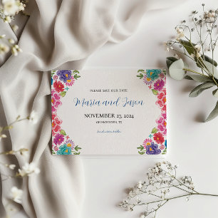 Mexican Colourful Floral Botanical Fiesta Wedding Save The Date