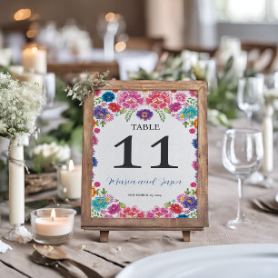 Mexican Colourful Floral Botanical Fiesta Wedding Table Number