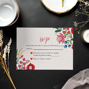 Mexican Colourful Floral Botanical Modern Wedding RSVP Card