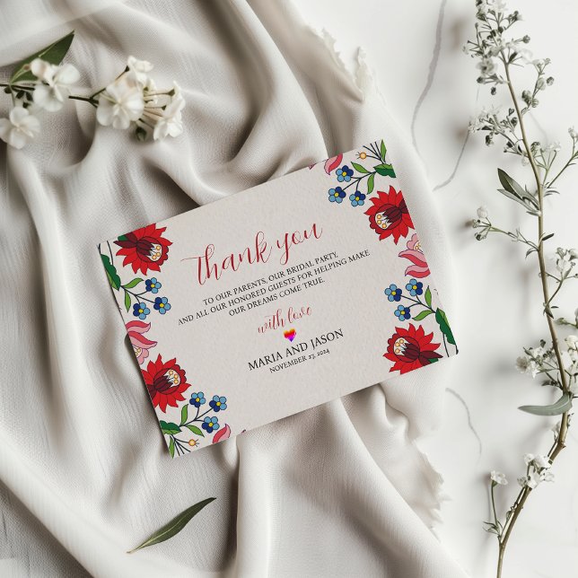 Mexican Colourful Floral Botanical Modern Wedding Thank You Card (Mexican Colorful Floral Botanical Modern Wedding Thank You Card)