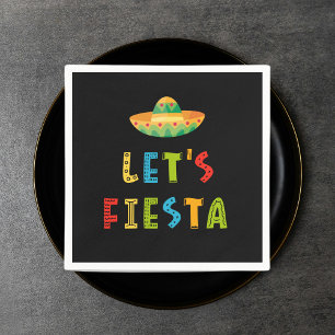 Mexican Colourful Let's Fiesta Black Napkin