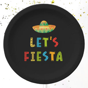 Mexican Colourful Let's Fiesta Black Paper Plate