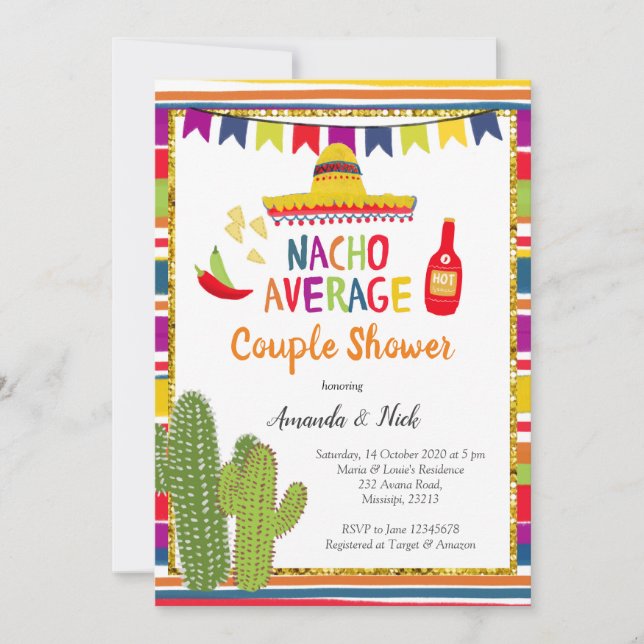 Mexican Colourful Nacho Average Couple Shower Invitation (Front)