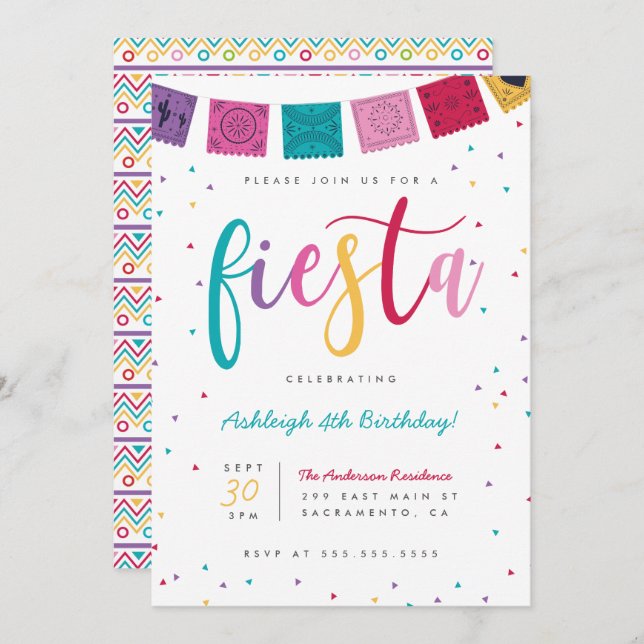 Mexican Colourful Script Fiesta Kids' Birthday Invitation (Front/Back)