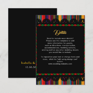 Mexican colourful wedding details  enclosure card