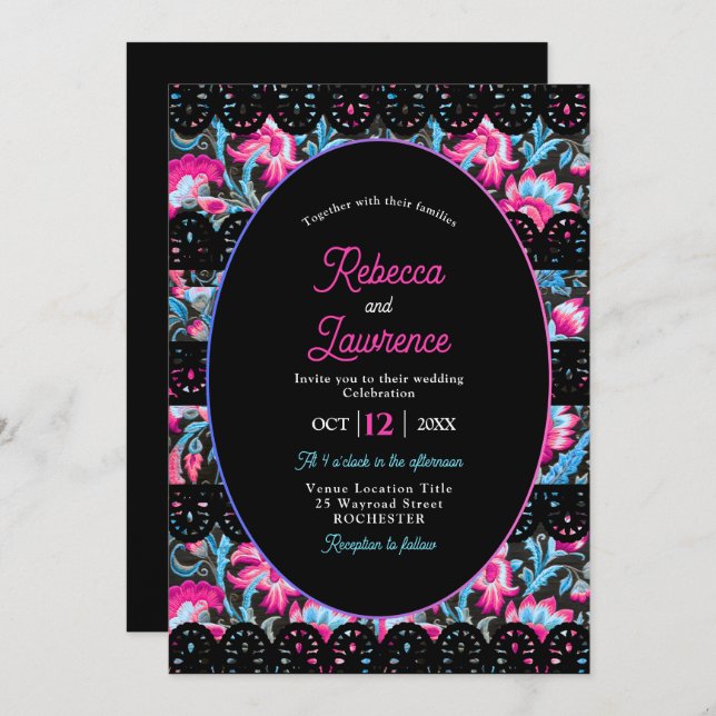 Mexican colourful wedding invitation (Front/Back)