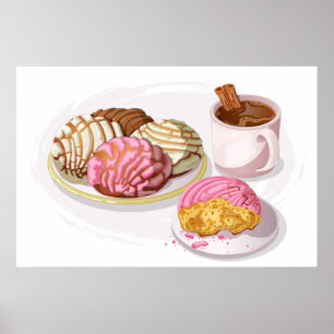 Mexican Conchas Pan Dulce & Hot Chocolate Kitchen  Poster