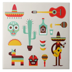 Mexican culture illustations ceramic tile