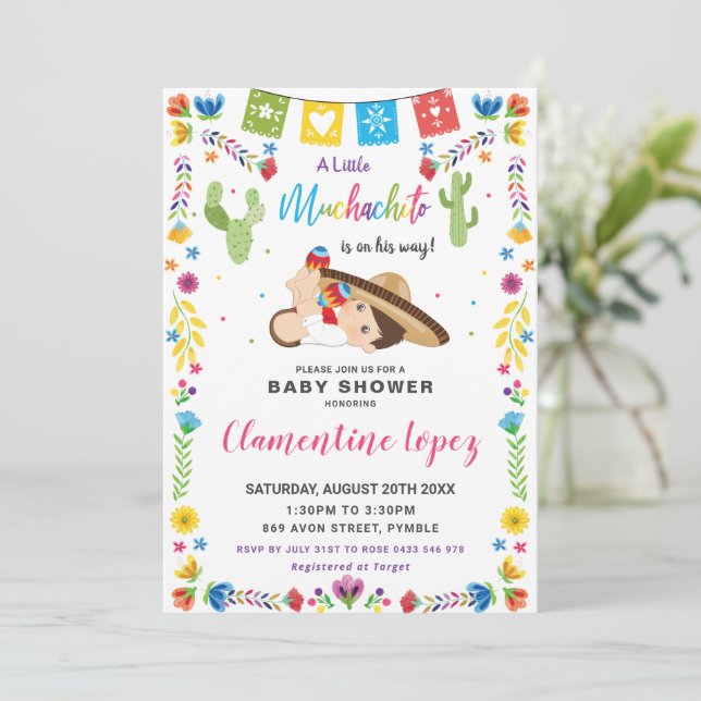 Mexican Cute Little Muchachito Boy Baby Shower Inv Invitation (Standing Front)