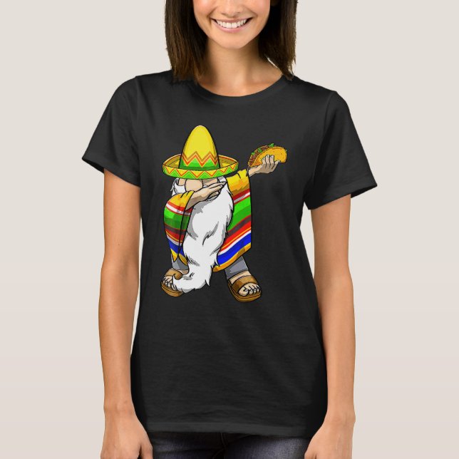 Mexican Dabbing Gnome Cinco De Mayo Poncho Sombrer T-Shirt (Front)