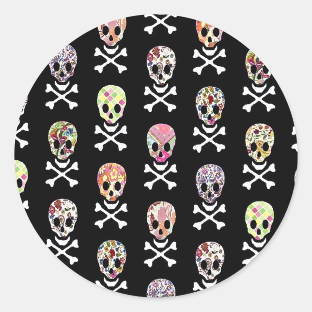 Mexican Day of Dead Skull Crossbones Classic Round Sticker (Front)