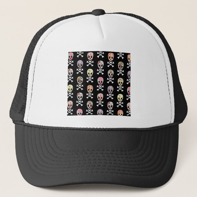 Mexican Day of Dead Skull Crossbones Trucker Hat (Front)