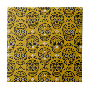 Mexican Day of the Dead Calavera Floral Skull Folk Ceramic Tile