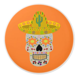 Mexican Day of the Dead Skull Ceramic Knob