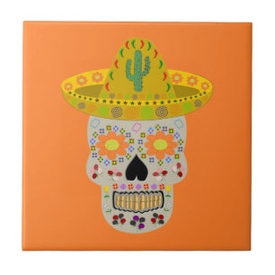 Mexican Day of the Dead Skull  Ceramic Tile