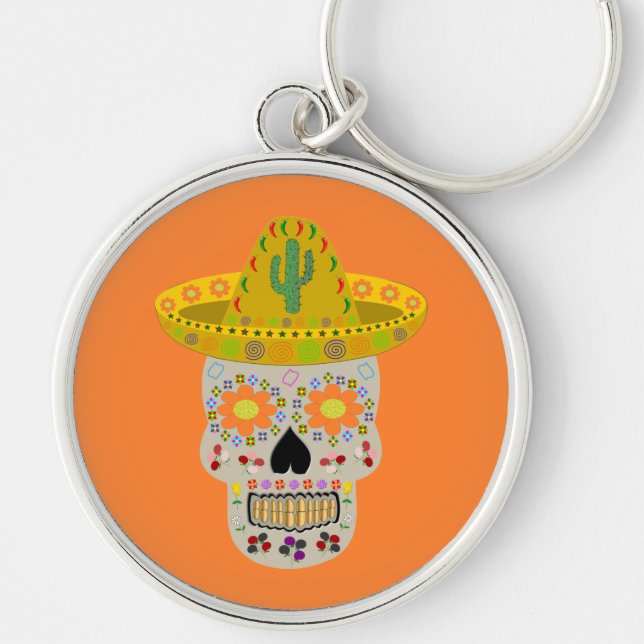 Mexican Day of the Dead Skull  Key Ring (Front)