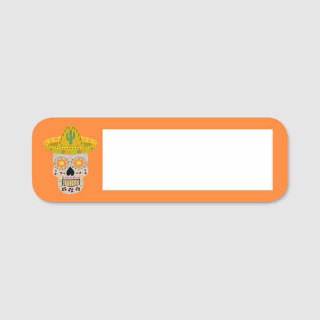 Mexican Day of the Dead Skull  Name Tag (Front)
