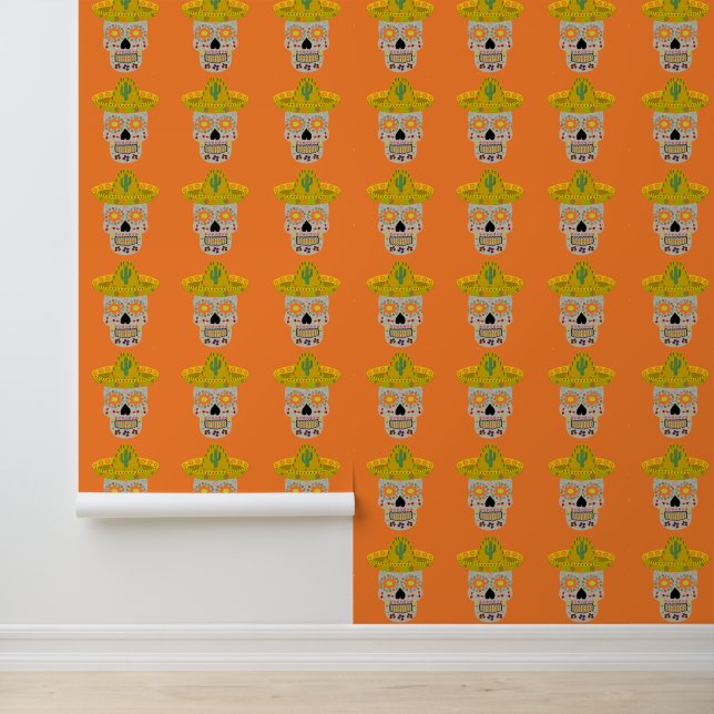 Mexican Day of the Dead Skull Patterned Wallpaper (Application)