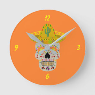 Mexican Day of the Dead Skull Round Clock