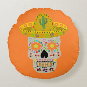 Mexican Day of the Dead Skull Round Cushion