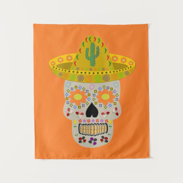 Mexican Day of the Dead Skull  Tapestry (Front)