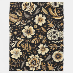 Mexican dead and floral black art poker fleece blanket