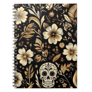 Mexican dead and floral black art poker notebook