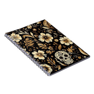 Mexican dead and floral black art poker notebook