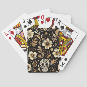 Mexican dead and floral black art poker playing cards