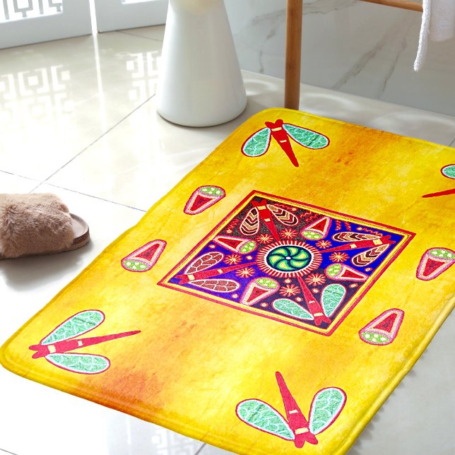 Mexican Decor Huichol Golden & Purple Art Patterns Bath Mat (Creator Uploaded)