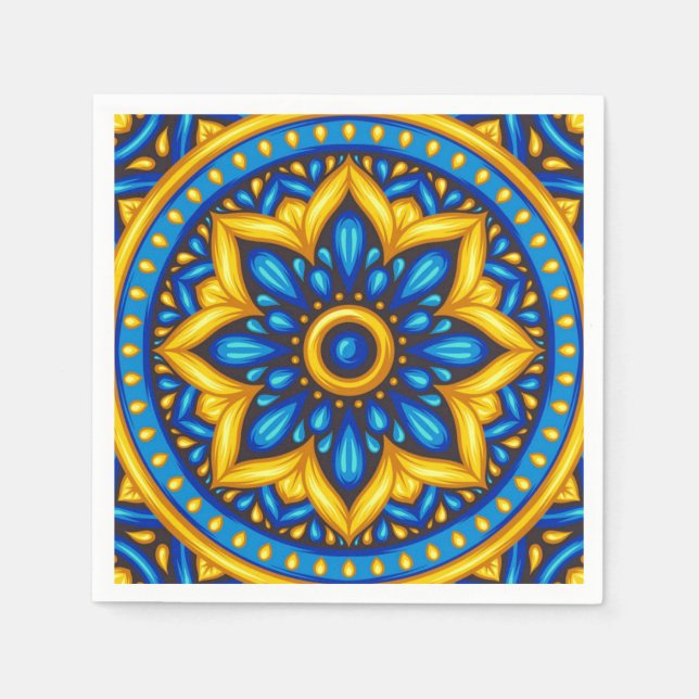 Mexican Design of Blue and Yellow  Napkin (Front)