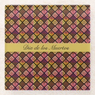 Mexican Dia de los Muertos customisable Glass Coaster