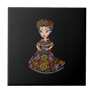 mexican doll with flowers ceramic tile
