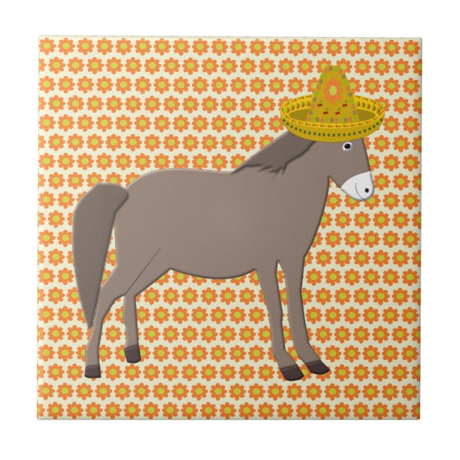 Mexican Donkey Day of the Dead Ceramic Tile (Front)