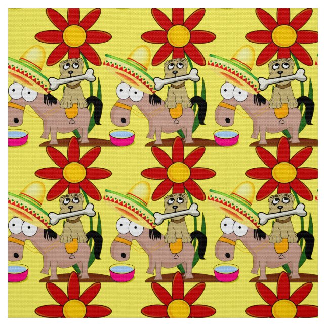 Mexican Donkey Dog Sombrero Yellow Fabric (Swatch)