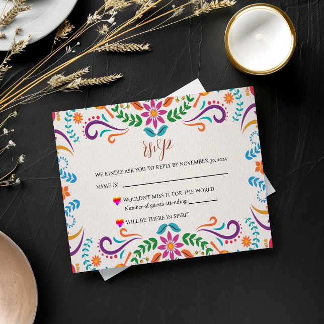 Mexican Elegant Colourful Floral Fiesta Wedding RSVP Card (Mexican Elegant Colorful Floral Fiesta Wedding RSVP Card)