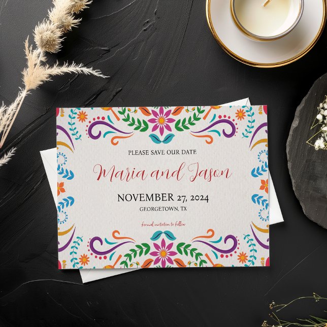 Mexican Elegant Colourful Floral Fiesta Wedding Save The Date (Mexican Elegant Colorful Floral Fiesta Wedding Save The Date)