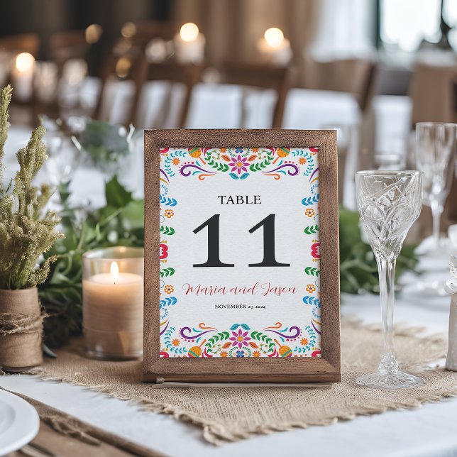 Mexican Elegant Colourful Floral Fiesta Wedding Table Number (Mexican Elegant Colorful Floral Fiesta Wedding Table Number)