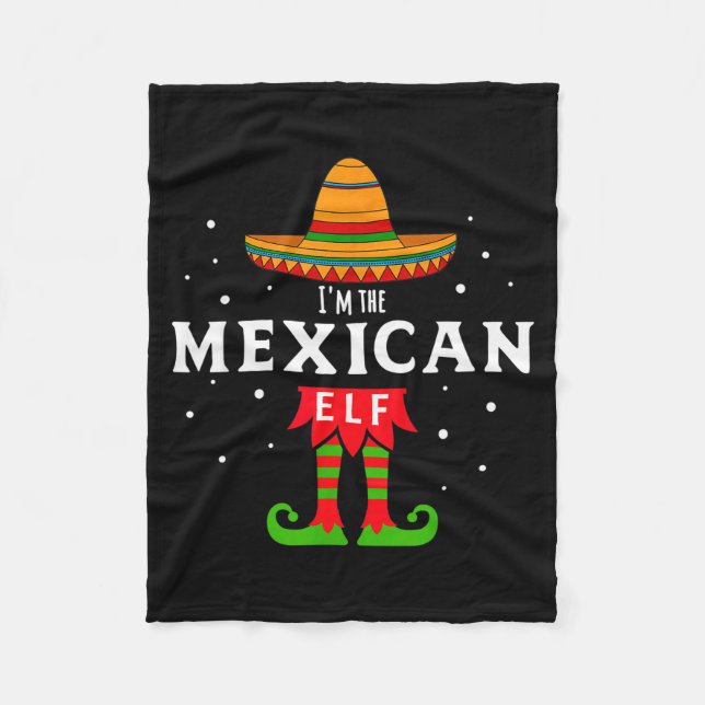 Mexican Elf Christmas Sombrero Feliz Navidad Gift  Fleece Blanket (Front)