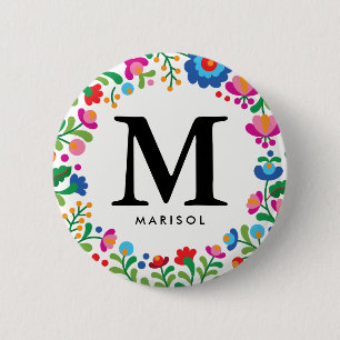 Mexican Embroidery Bridesmaid Monogram 6 Cm Round Badge