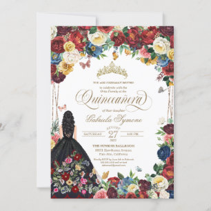 Mexican Embroidery Butterfly Floral Quinceanera Invitation