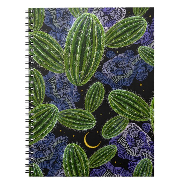 Mexican Embroidery: Cactus Night Seamless. Notebook (Front)