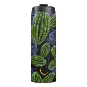 Mexican Embroidery: Cactus Night Seamless. Thermal Tumbler
