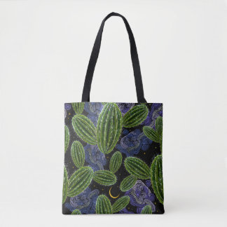 Mexican Embroidery: Cactus Night Seamless. Tote Bag