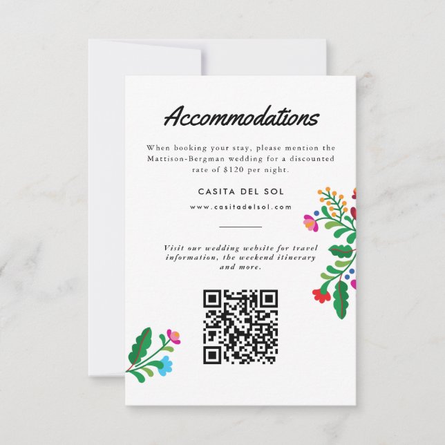 Mexican Embroidery Colourful Accommodations RSVP Card (Front)